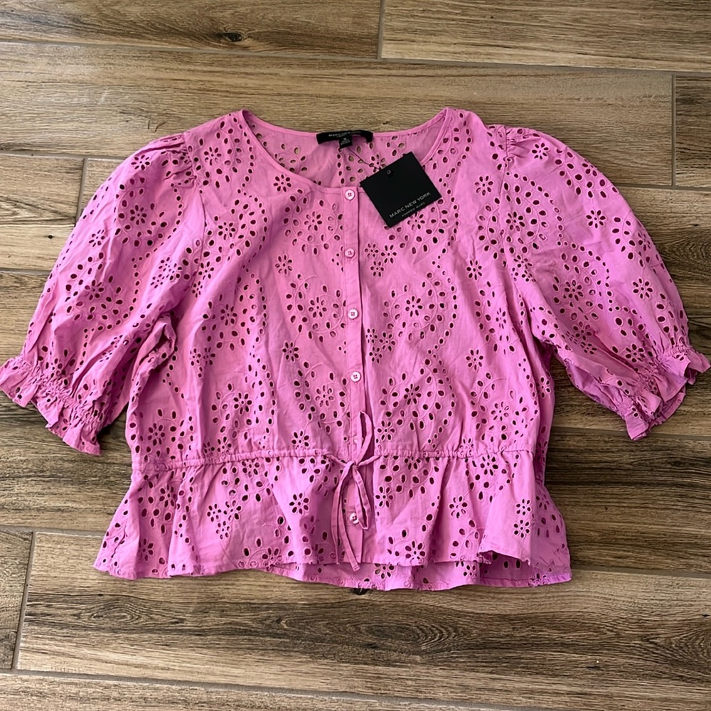 Marc New York Lilac Eyelet Peplum Top NWT